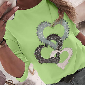 5xl Plus Size Heart Print Women's Blouse Spring Fashion Long Sleeves