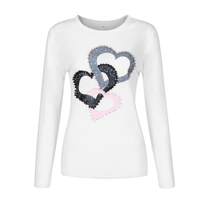 5xl Plus Size Heart Print Women's Blouse Spring Fashion Long Sleeves