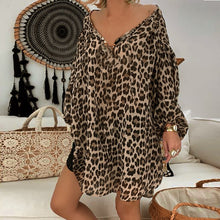 Load image into Gallery viewer, 5xl Plus Size Leopard Women&#39;s Tunic Print Long Sleeve V neck Blouse