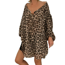 Load image into Gallery viewer, 5xl Plus Size Leopard Women&#39;s Tunic Print Long Sleeve V neck Blouse