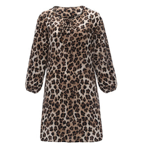 5xl Plus Size Leopard Women's Tunic Print Long Sleeve V neck Blouse