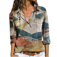 Load image into Gallery viewer, 5xl Plus Size Printed Blouses Women Tops Lapel Button Long Sleeves