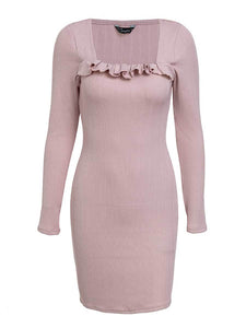 Ruffles square neck knitting sweater dress women