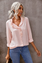 Load image into Gallery viewer, Eyelet Ruffles Button Crinkled Shirt