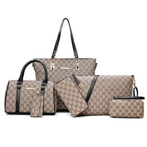 6PCS Women Tote Set Fashion PU Leather Ladies Handbag Print Messenger