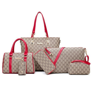 6PCS Women Tote Set Fashion PU Leather Ladies Handbag Print Messenger