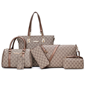 6PCS Women Tote Set Fashion PU Leather Ladies Handbag Print Messenger