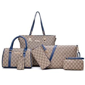 6PCS Women Tote Set Fashion PU Leather Ladies Handbag Print Messenger