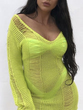 Load image into Gallery viewer, Knitted v neck sweater dress Female transparent