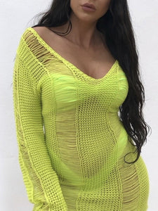 Knitted v neck sweater dress Female transparent