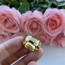 Load image into Gallery viewer, Mens Womens Gold Tungsten Carbide Wedding Band Rings Beveled - Sophornlilly