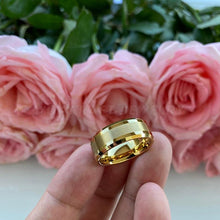Load image into Gallery viewer, Mens Womens Gold Tungsten Carbide Wedding Band Rings Beveled - Sophornlilly
