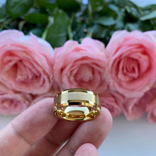 Load image into Gallery viewer, Mens Womens Gold Tungsten Carbide Wedding Band Rings Beveled - Sophornlilly
