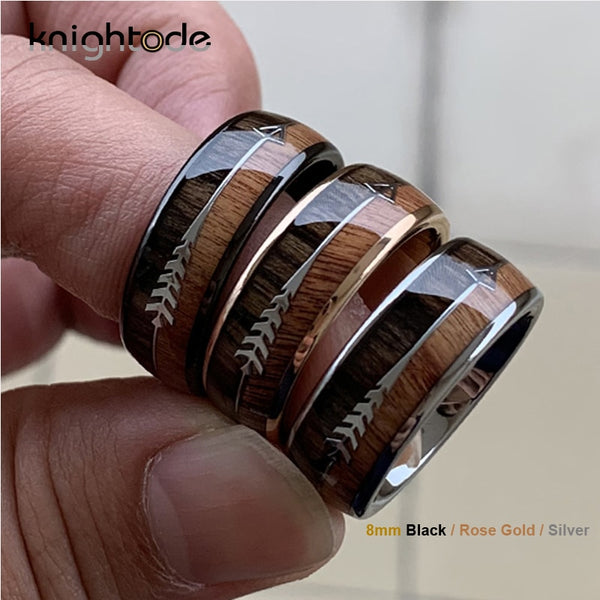 8/6mm Fashion Tungsten Carbide Wood Rings Steel Arrow Inlay For Men