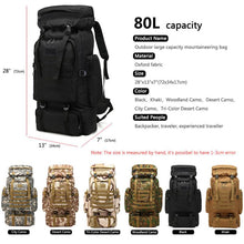 Load image into Gallery viewer, 80L Oxford Fabric Military Tactical Army Backpack Rucksack Camping