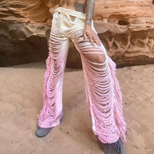 Load image into Gallery viewer, Knitted Straight Pants for Women Hipster Tassel Hollow Out High-Waist