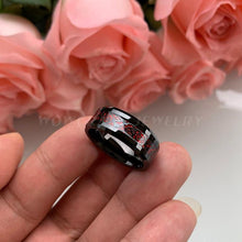 Load image into Gallery viewer, 8mm Black Mens Tungsten Rings Red Carbon Fiber and Dragon inlay - Sophornlilly