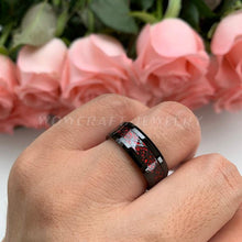 Load image into Gallery viewer, 8mm Black Mens Tungsten Rings Red Carbon Fiber and Dragon inlay - Sophornlilly