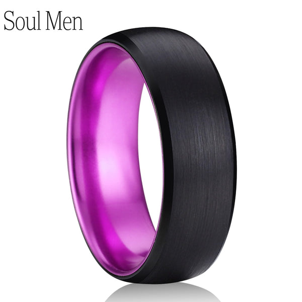 Black & Purple Color Brushed Dome Tungsten Carbide Ring Comfort