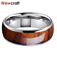 Load image into Gallery viewer, 8mm Koa Nature Wood Inlay Tungsten Carbide Ring for Men Wedding Band - Sophornlilly