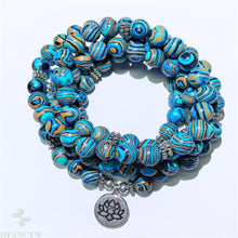 Load image into Gallery viewer, 8mm Malachite 108 Beads Lotus Pendant Necklace Bracelet Buddhism