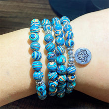Load image into Gallery viewer, 8mm Malachite 108 Beads Lotus Pendant Necklace Bracelet Buddhism
