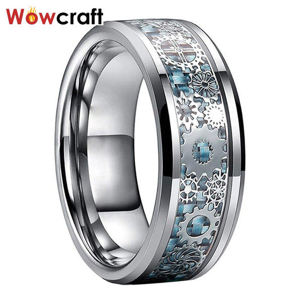 8mm Wedding Band Tungsten Rings for Men Women Polished Shiny Gears