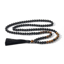 Load image into Gallery viewer, 8mm Yellow Tigers Eye, Matte Black Onyx, Japamala Sets, Spiritual Yoga