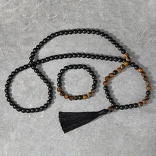 Load image into Gallery viewer, 8mm Yellow Tigers Eye, Matte Black Onyx, Japamala Sets, Spiritual Yoga