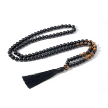Load image into Gallery viewer, 8mm Yellow Tigers Eye, Matte Black Onyx, Japamala Sets, Spiritual Yoga