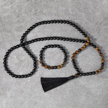 Load image into Gallery viewer, 8mm Yellow Tigers Eye, Matte Black Onyx, Japamala Sets, Spiritual Yoga