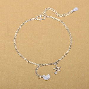 Sterling Silver Jewelry Star Moon Charm Anklet