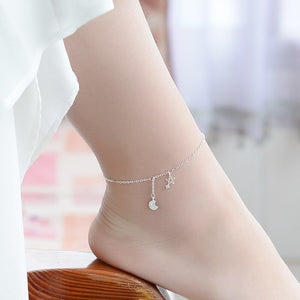 Sterling Silver Jewelry Star Moon Charm Anklet