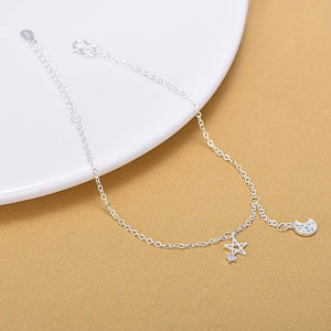 Sterling Silver Jewelry Star Moon Charm Anklet