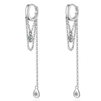 Sterling Silver Long Tassel Water Drop Shape Earrings