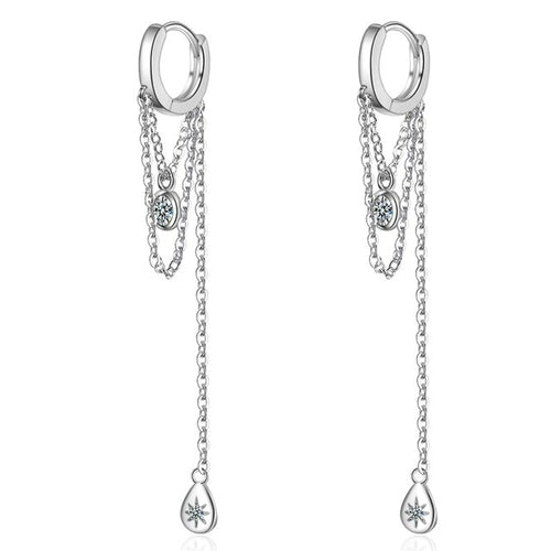 Sterling Silver Long Tassel Water Drop Shape Earrings