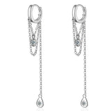 Sterling Silver Long Tassel Water Drop Shape Earrings