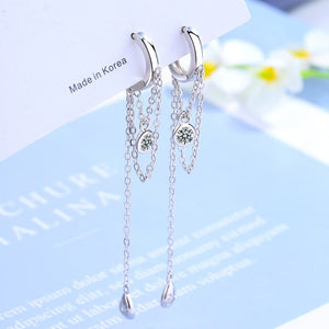 Sterling Silver Long Tassel Water Drop Shape Earrings