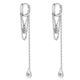 Sterling Silver Long Tassel Water Drop Shape Earrings