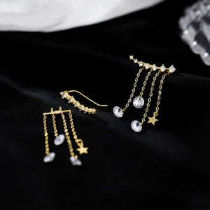 Sterling Silver Star Tassel Drop Earrings for Women Cubic Zircon