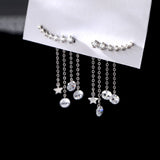 Sterling Silver Star Tassel Drop Earrings for Women Cubic Zircon