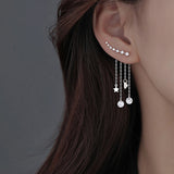 Sterling Silver Star Tassel Drop Earrings for Women Cubic Zircon