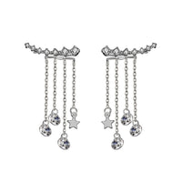 Sterling Silver Star Tassel Drop Earrings for Women Cubic Zircon