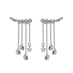 Sterling Silver Star Tassel Drop Earrings for Women Cubic Zircon