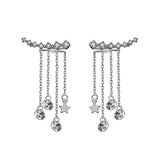 Sterling Silver Star Tassel Drop Earrings for Women Cubic Zircon