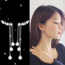 Load image into Gallery viewer, Sterling Silver Tassel Round Pearl Bead Drop Earring