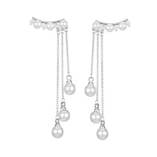 Load image into Gallery viewer, Sterling Silver Tassel Round Pearl Bead Drop Earring