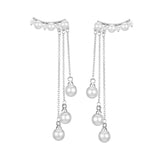 Sterling Silver Tassel Round Pearl Bead Drop Earring