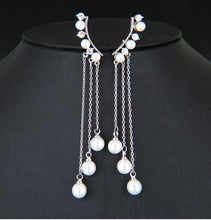 Load image into Gallery viewer, Sterling Silver Tassel Round Pearl Bead Drop Earring