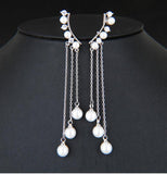 Sterling Silver Tassel Round Pearl Bead Drop Earring